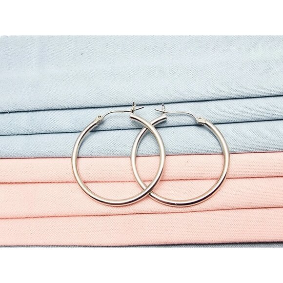 Beautiful Medium Sized 14K Karat Solid White Gold Designer Hinged Hoop Earrings